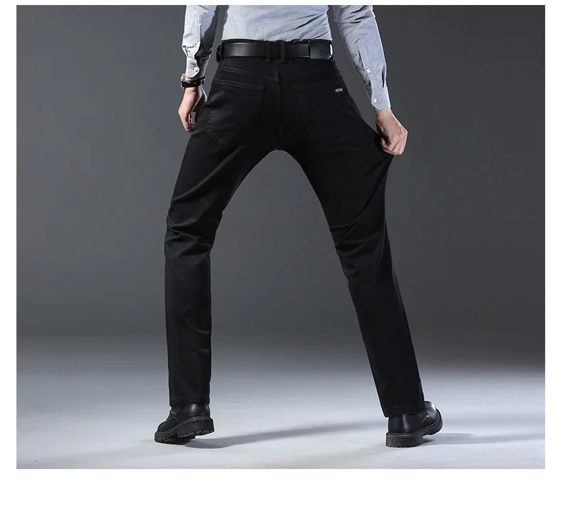 Wthinlee Neue Herrenjeans Freizeithose Gerade Stretch Modische Klassische Blau-Schwarze Arbeits-Jeansstoff-Hose Herren Markenkleidung