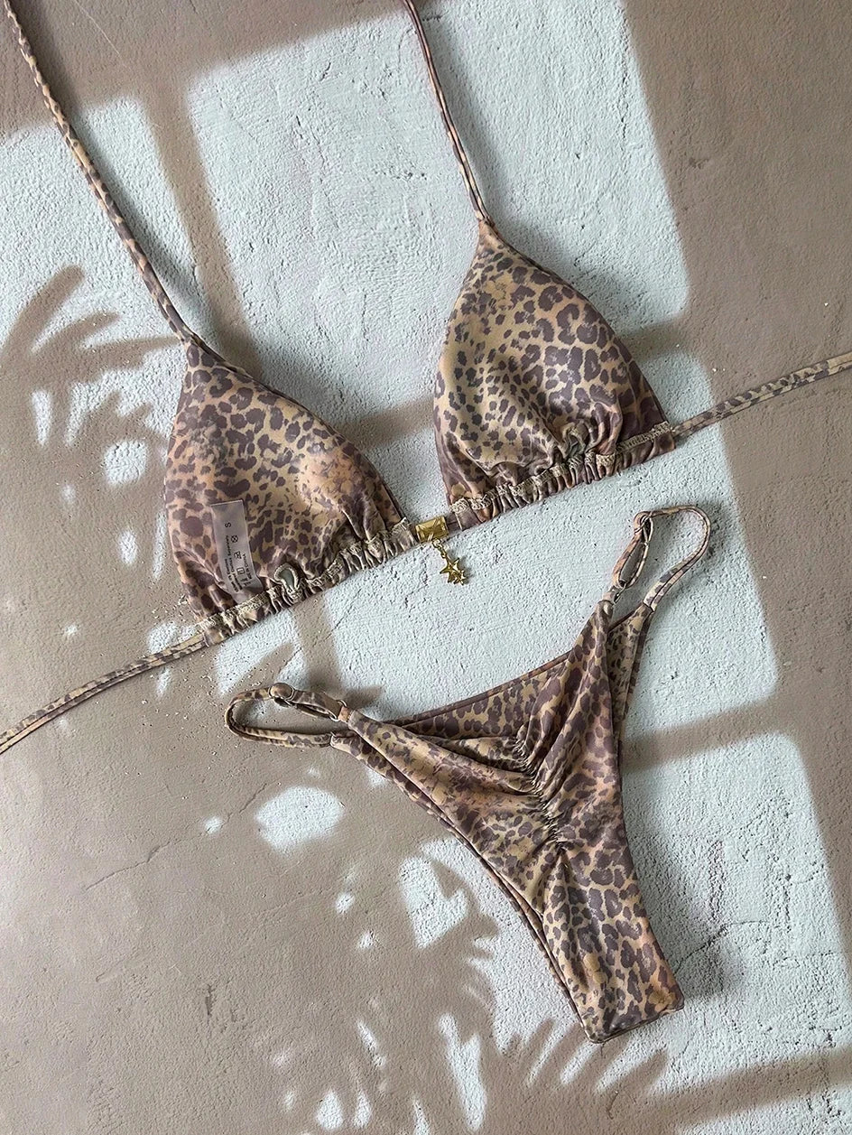 Micro Bikini Damen Badeanzug Zweiteiliger Badeanzug Damen Bademode 2026 Sexy Leopard Push Up Tanga Bikinis Sets Strandmode Sommer