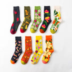 1 Paar Damensocken Cartoon Hund Krake Blume Pflanze Kawaii Lustige Freizeit Damen Baumwollsocken Strümpfe Streetwear Harajuku Crew Socken