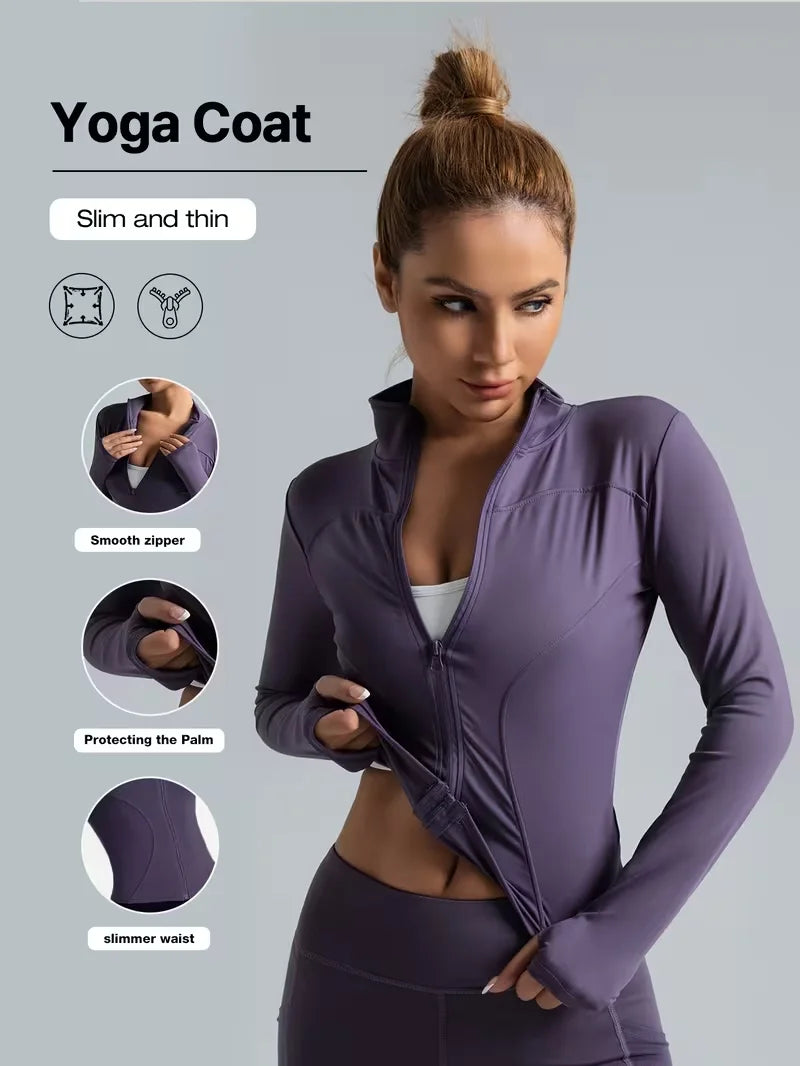 Damen Slim Fit Stehkragen Sportjacke Reißverschluss Yoga Jacke Schnelltrocknende schmale Taille Lauf-Trainingsjacke für den Frühling