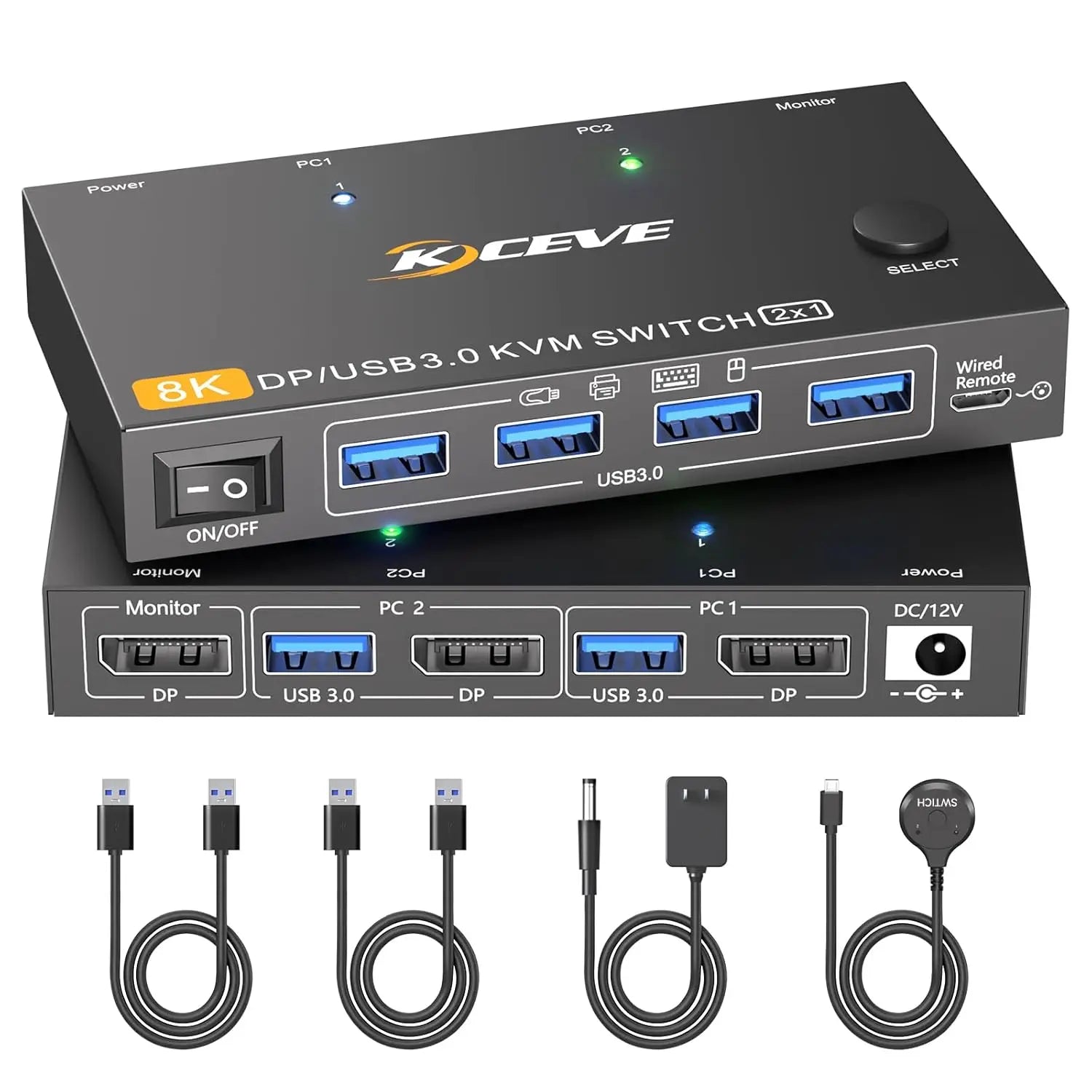 KCEVE 8K DisplayPort KVM Switch 2 Computers 1 Monitor ,8K@60Hz/4K@240Hz DP KVM Switch for 2 PC 1 Monitor to Share Mouse,Keyboard