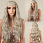ALAN EATON Lange blonde synthetische Stirnbandperücke Ombre Blond glattes Haar Perücken natürlich aussehend Hitzebeständige Faser für den täglichen Gebrauch