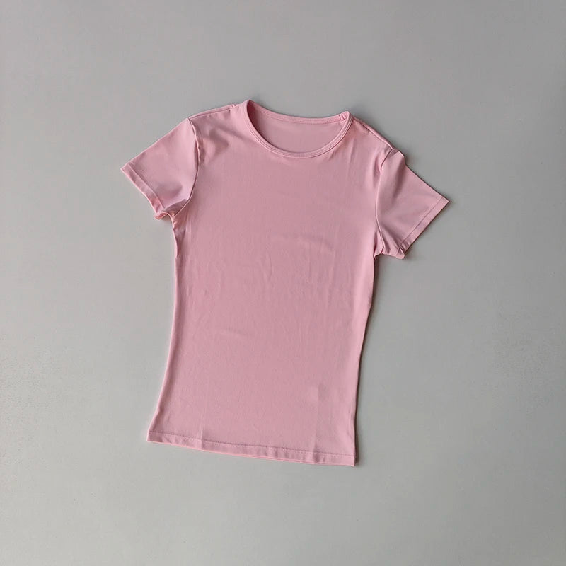 Hautenge, einfarbige Yoga-Kleidung für Damen: Schnelltrocknendes, elastisches, eng anliegendes T-Shirt, Fitness-Oberteil