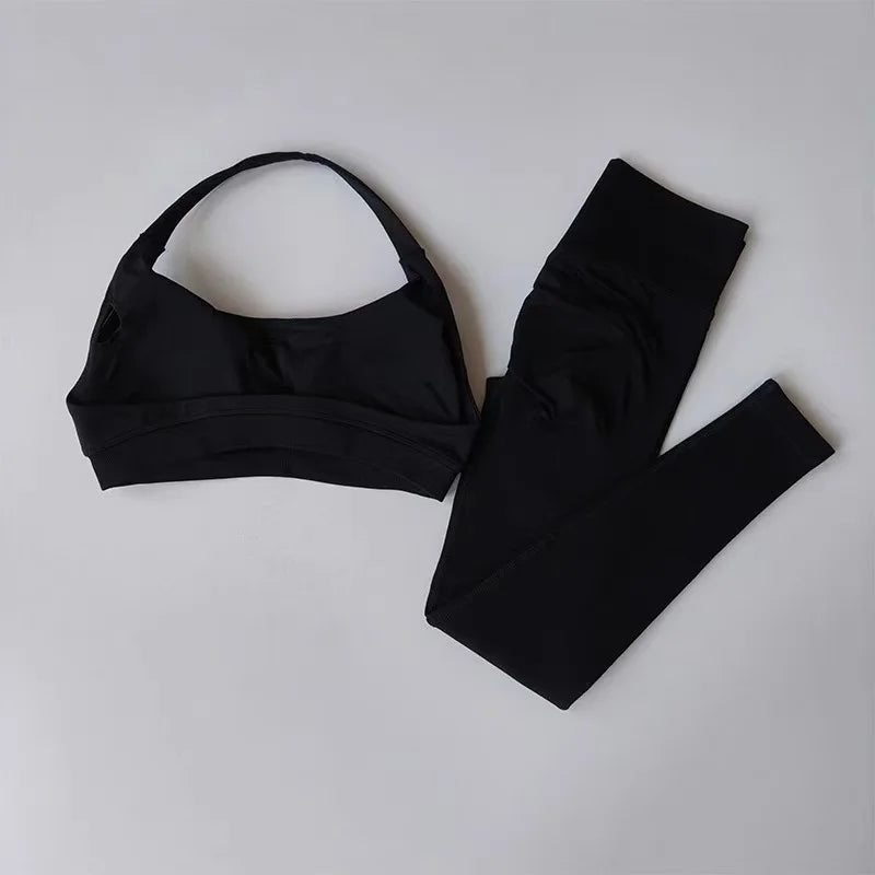 Nahtloses Yoga-Set für Damen, Beauty-Rücken-Sport-BH, Unterwäsche, Pfirsich-Po-Fitness, hohe Taille, Leggings, Gymnastik-Yoga-Set, Pilates-Set