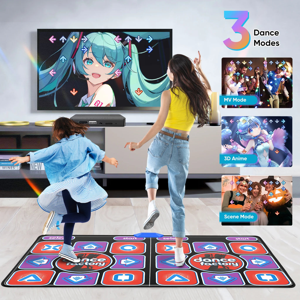 HDMI-Doppeltanzmatte Yoga Fitness-Tanzspiele mit MV/3D/Cartoon-Tanzmodus, selbstaktualisierende, rutschfeste kabellose Doppeltanzmatte