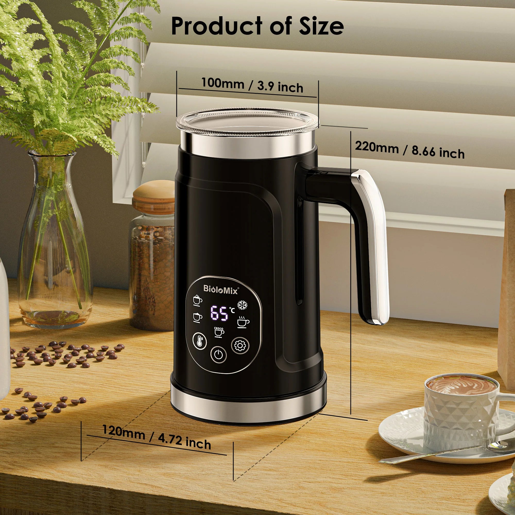 BioloMix 5-in-1 smarter Milchaufschäumer mit LED-Touch-Display, stilvoller Schaum für Kaffee & Lattes, Heiß- und Kaltschaumbereiter