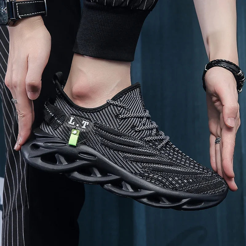 YRZL Herren Sportschuhe Laufen Schwarz Jogging Freizeit Sneaker Outdoor Atmungsaktives Mesh Damen Leichte Stoßdämpfung Schwarz Tennis