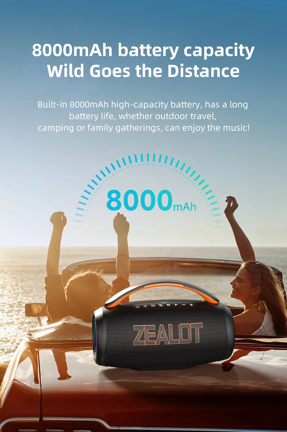 zealot-P12 Lautsprecher 60W Bluetooth-Lautsprecher Tragbarer Lautsprecher mit 10 Stunden Spielzeit, Tragegriff, für Camping, Party, TWS, AUX