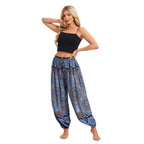Damen Boho Weite Hosen Haremshose Erwachsene Hohe Taille Yoga Loose Laternenhose Atmungsaktive Strandhose Urlaub Bedruckte Jogger