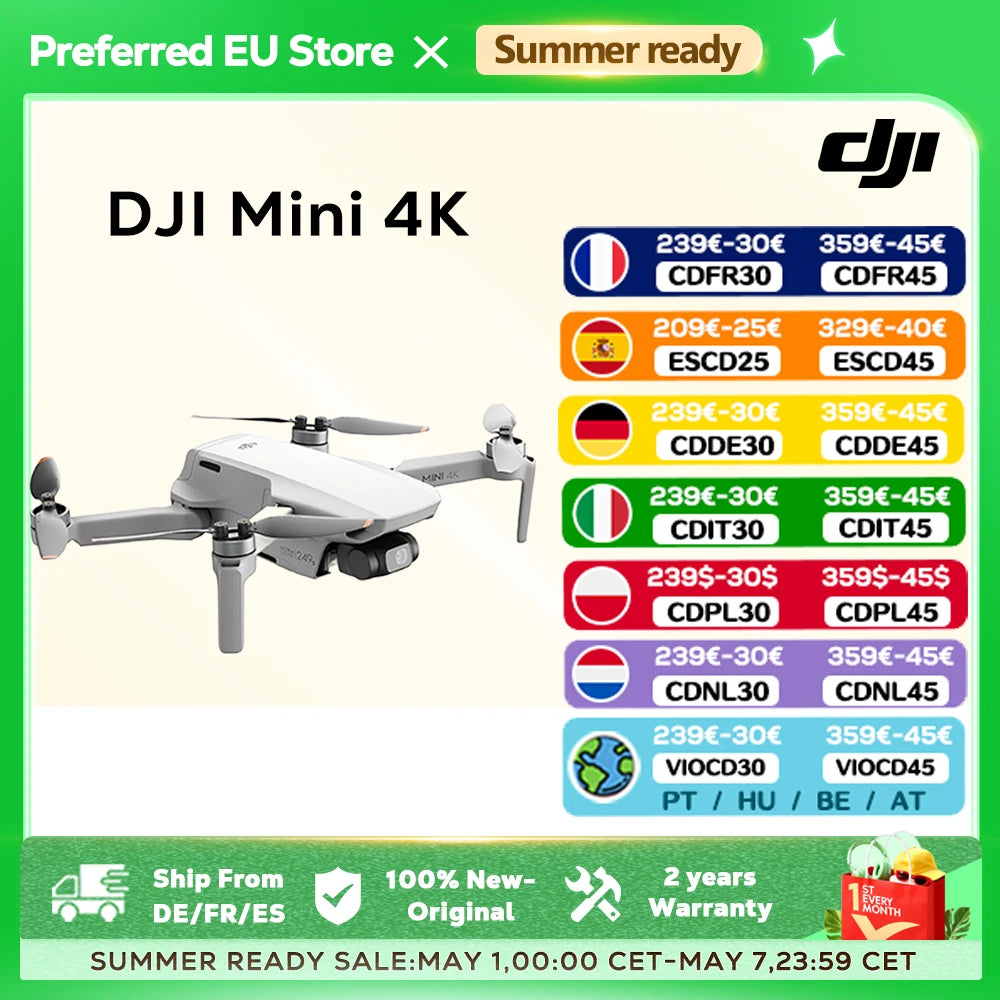 DJI Mini 4K Drohne Kamera 249g 3-Achsen Gimbal Stabilisierung 10km Videoübertragung Auto Rückkehr Widerstand Lange Akkulaufzeit Original C0
