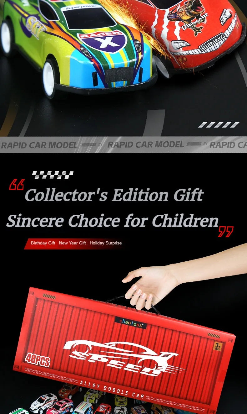 48pcs Metal Iron Alloy Cars Truck Toys Train Track Set Slot Car Models for Children's Toys Boy Miniature Trolleys Christmas Gift