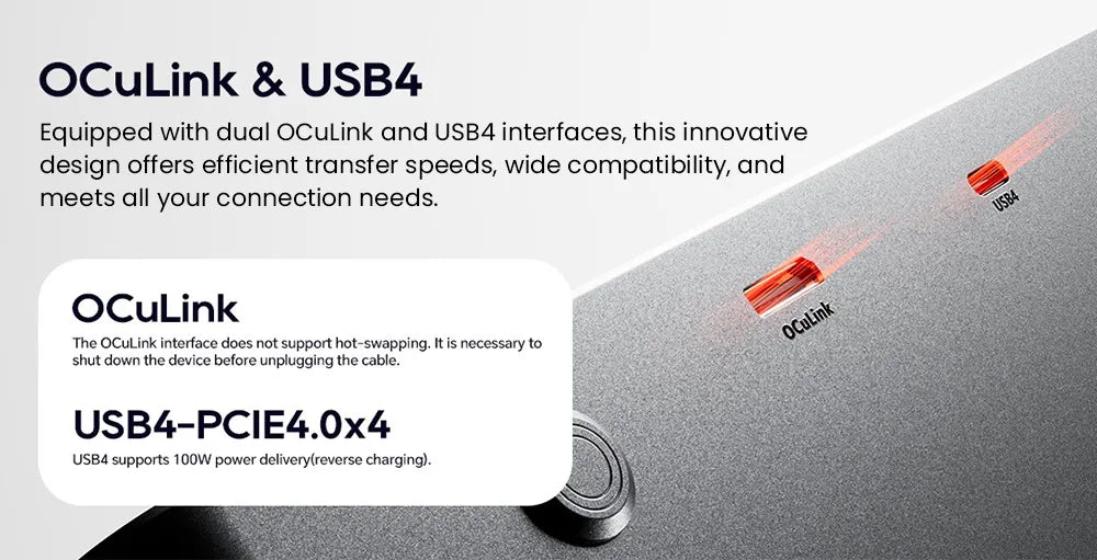 AOOSTAR AG02 eGPU-Dock mit Oculink- & USB4-Anschluss, 100W Rückwärtsladung, eingebautes 800W Netzteil, unterstützt TGX-Schnittstelle Hot-S