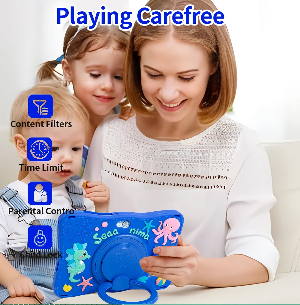 BDF Tablet für Kinder 7 Zoll Android 11 System 32 GB WiFi Bluetooth Dual-Kamera Bildungssoftware installiert mit Schutzhülle