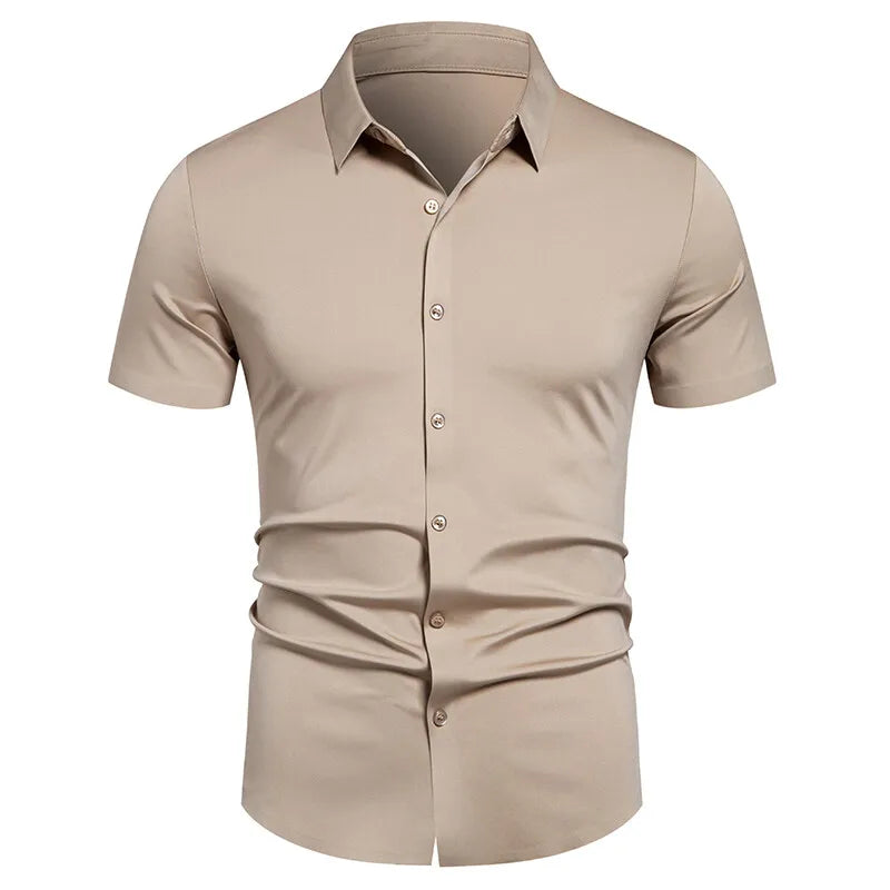 Herren Stretch Hemd Bügelfreie Hemden Regular Fit Kurzarm Stretch Business Casual Button-Down Hemden