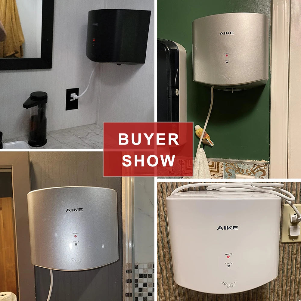 AIKE Bathroom Hands Dryer Wall Mounted Automatic High Speed Hands Dryer Commercial Smart Sensor Hands Drying Machine AK2630S
