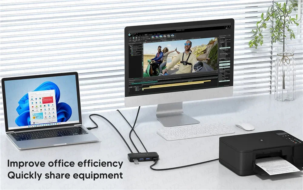 MZX USB 3.0 Switch KVM-Umschalter Selector Hub Dockingstation Dock für 2 Laptop-PCs zum Teilen von Tastatur, Maus, USB-Geräten, Drucker, SSD