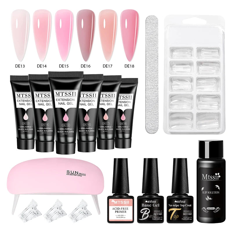 24-teiliges Set 20ml Poly Nail Extension Gel Kit Mini-UV-Lampe Versiegelung mit Basislack Überlack Professionelles Poly-UV-Nagelgel-Kit Starter-Kit