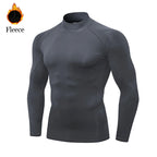 Winter Fleece Sports Shirt Men High Neck Compression Shirt Long Sleeved Training Top High Stretch Undershirt