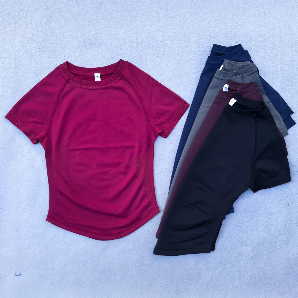 Nahtloses Yoga-Top für Damen Kurzarm Gym Crop Top Leichtgewichtige Yoga-Shirts Fitness-Gym-Shirts Elastische Sport-Shirts