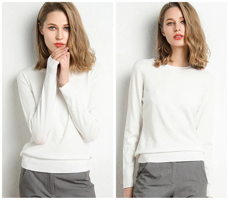 Damen Slim O-Neck Pullover Kaschmir-Wollmischung Pullover Herbst Und Winter Langarm Strick Unterhemd Große Größe 2024