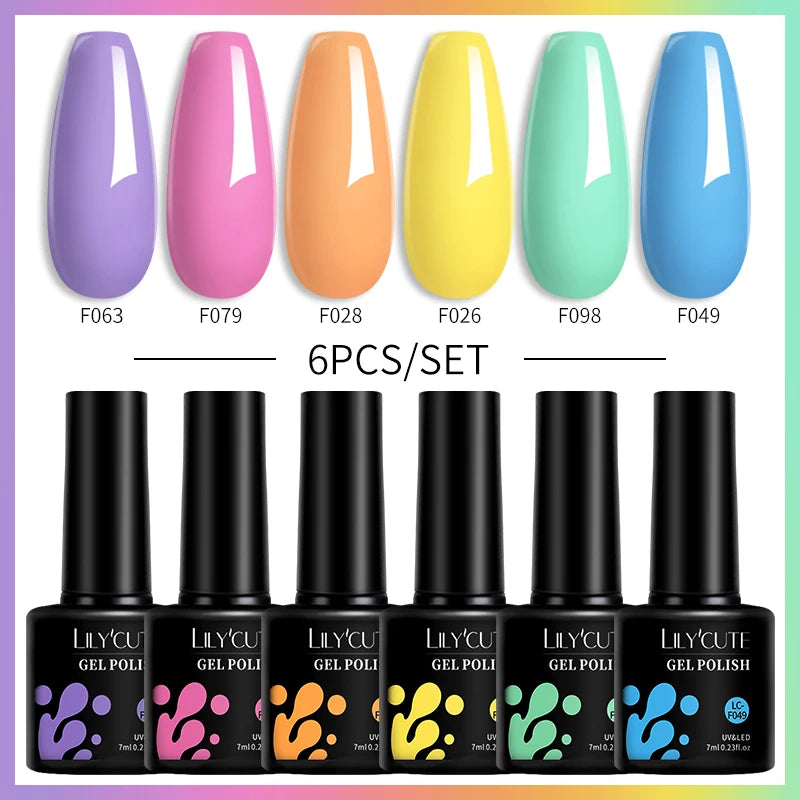 LILYCUTE 6PCS Gel-Nagellack-Set Sommer Neon Nagellack-Gel-Kits für DIY Nagel Semi-Permanenter UV-Lampe Gellack Nagellack-Set