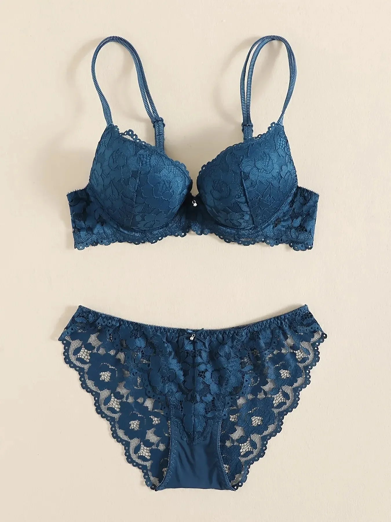 1 Set Elegantes Dessous-Set aus Spitze mit Stickerei und atmungsaktivem Stoff: Push-Up-BH, transparenter Schlüpfer mit tiefem Bund – das ultimative Valentinstagsgeschenk
