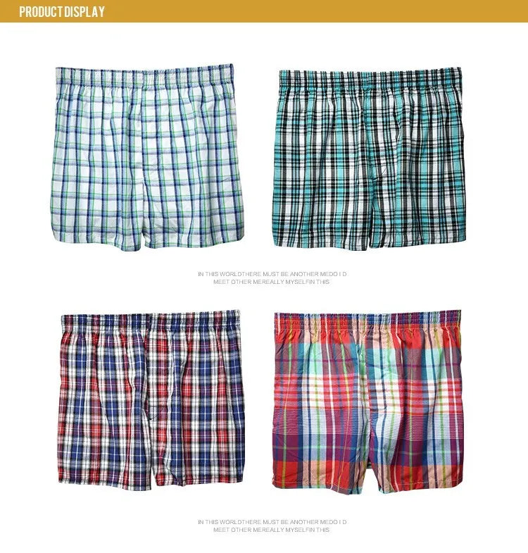 4 Herren-Boxershorts Locker Herrenunterhosen Baumwolle Großes Karomuster Pfeilhose Übergröße Klassische Basics Karo