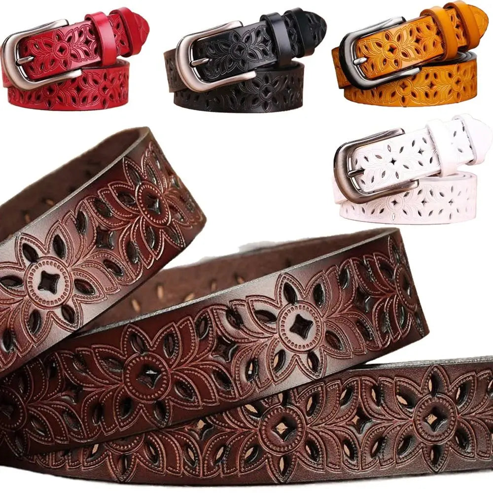 Leather Belts for Woman Belt Vintage Pin Buckle Strap Jeans Hollow Belt Hauptbild