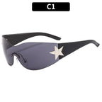 Neue Y2K Randlose Punk-Sonnenbrille Goggle Damen Herren Luxusmarke Wrap Around Sonnenbrille Fünf Sterne Eyewear Sport One Piece Shades