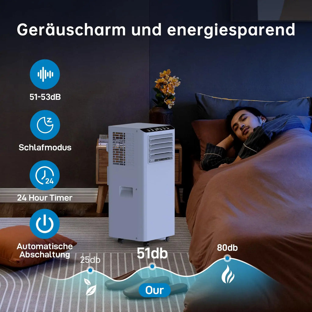 7000 BTU mobile Klimaanlage, 3-in-1 Kühlentfeuchter & Ventilator, 2 Geschwindigkeiten, keine externe Einheit, leise für Räume bis 30 m²