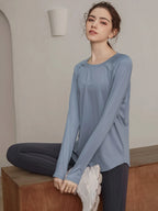 Lockere, schnell trocknende Sportoberteile, Damen-Langarmshirts, Yogabekleidung, atmungsaktive Lauf- und Fitnessbekleidung, figurformend