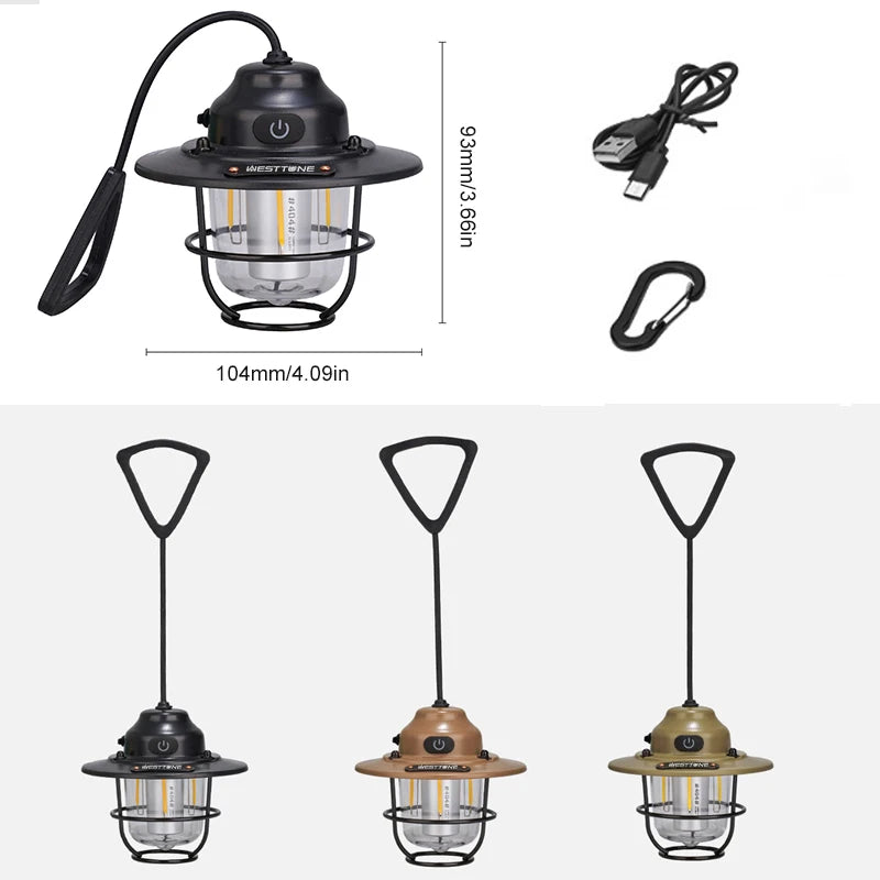 Tragbare Campinglaternen Retro Hängezeltlampe Wasserdichte Dimmbare Campinglampe 1200mAh für Wandern Angeln Notfalllaterne
