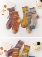 5 Paar gestreifte Socken für Damen, bequem, weich, mittellang, Winter, Harajuku, lustige Freizeitsocken, Damenstrümpfe, Strumpfwaren