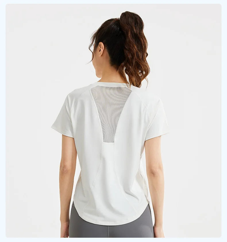 STOUREG Damen Lockeres Mesh Sport T-Shirt Schnell Trocknend Kurzarm Yoga T-Shirt Pilates Laufen Sport Fitness Kurzarm