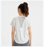 STOUREG Damen Lockeres Mesh Sport T-Shirt Schnell Trocknend Kurzarm Yoga T-Shirt Pilates Laufen Sport Fitness Kurzarm