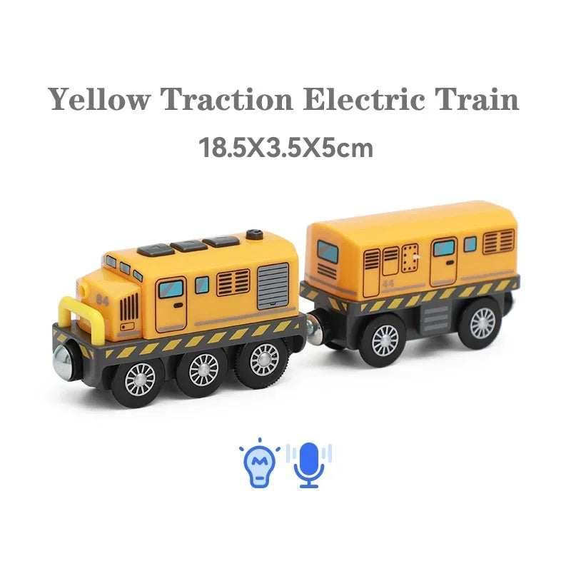 Elektrische Holzeisenbahn für Kinder, kompatibel mit Holzschienen, magnetische Verbinder, selbstfahrender Zug aus Druckgussmetall für Jungen und Mädchen ab 3 Jahren