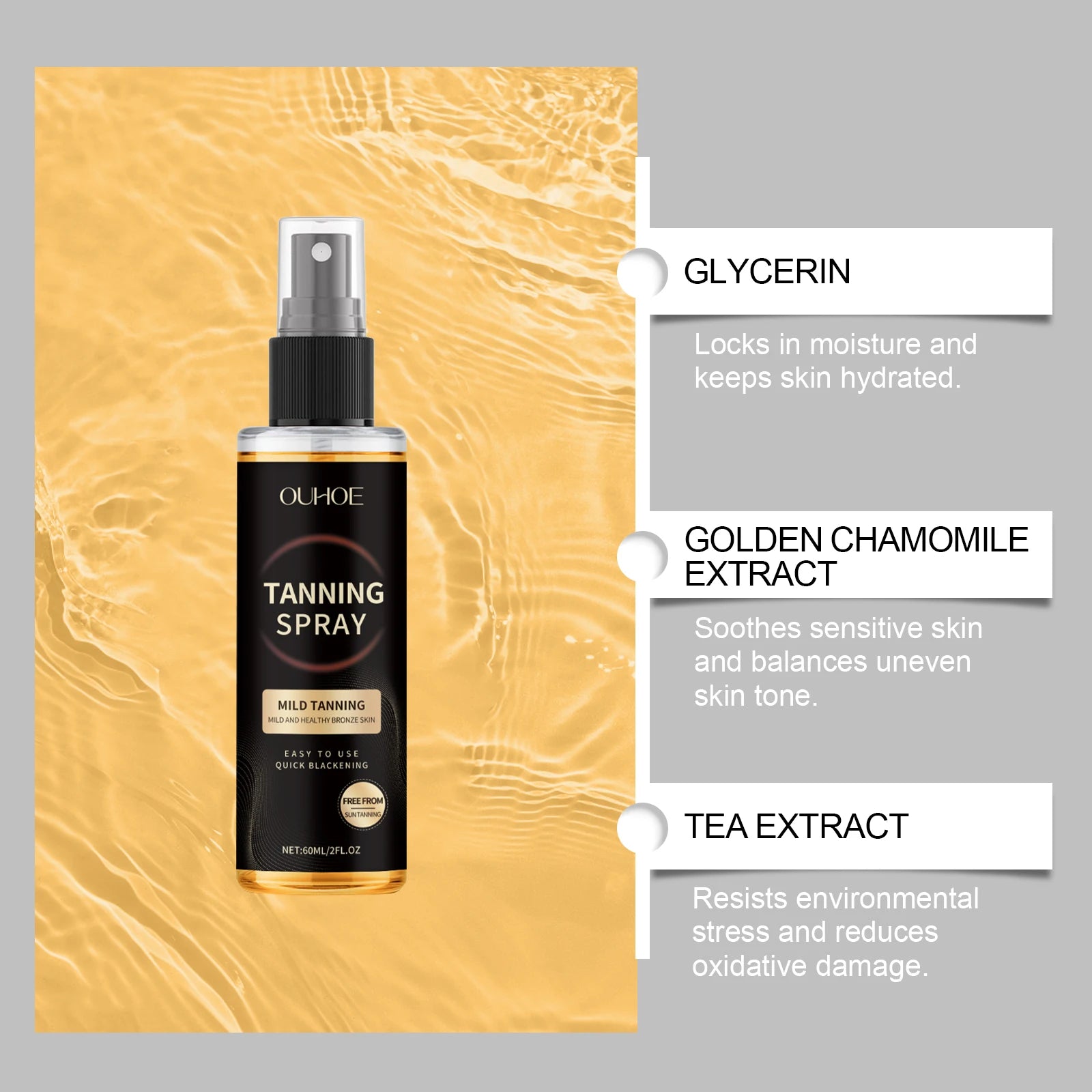Bräunungsspray Sonnenbräune Beschleunigter Bräunungseffekt Glänzende Bräune Feuchtigkeitsspendendes Sommer Strand Sonnenbad Selbstbräunungsnebel