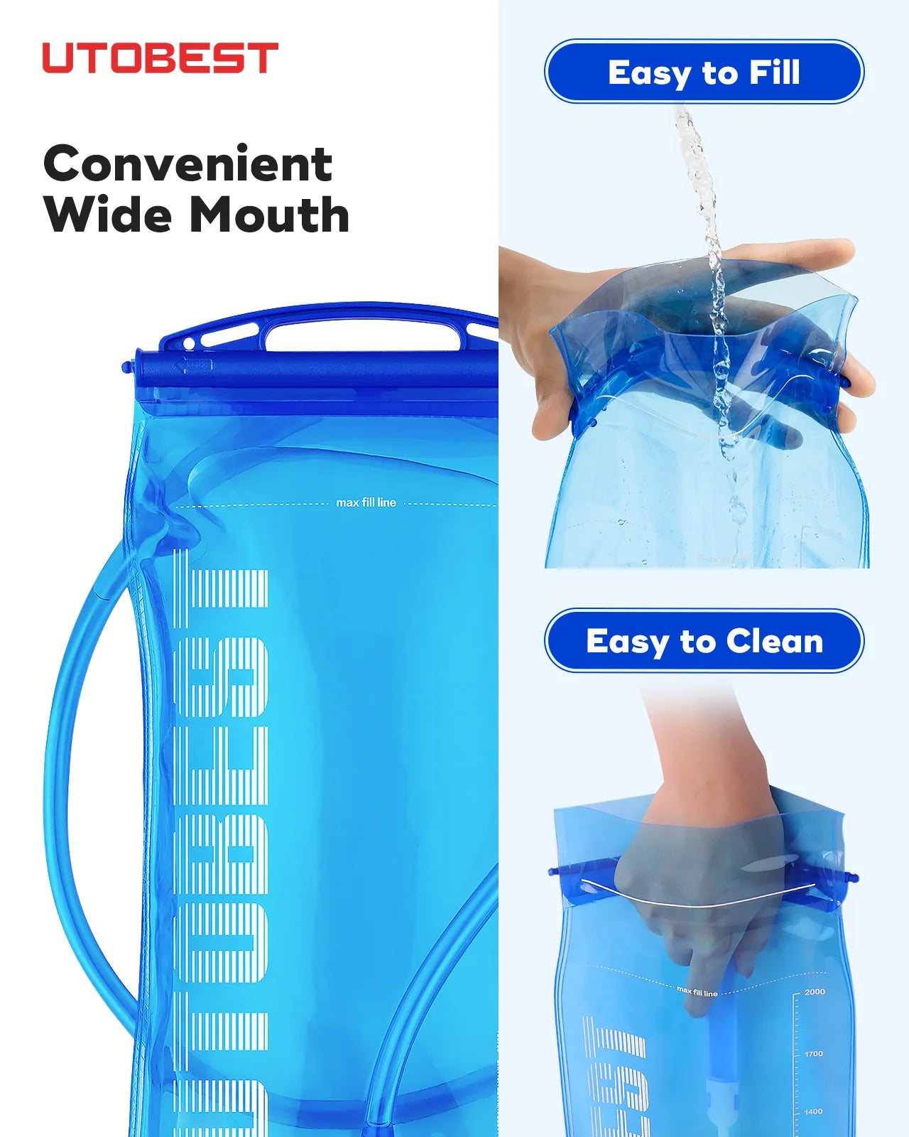 UTOBEST 1L/1.5L/2L/3L Trinkblase Wasserreservoir Trinkbeutel BPA-frei zum Laufen Radfahren Wandern