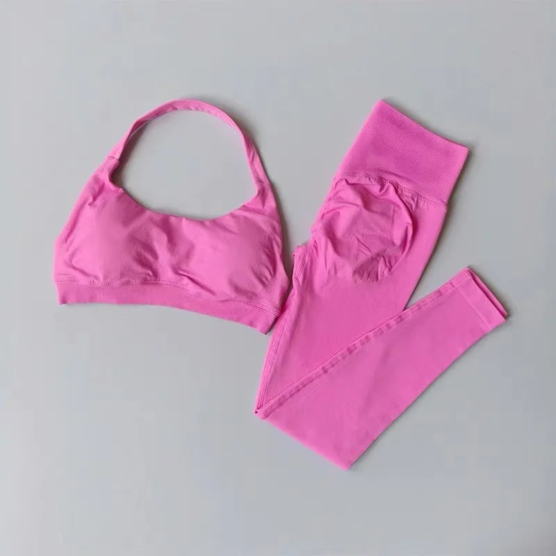 Nahtloses Yoga-Set für Damen, Beauty-Rücken-Sport-BH, Unterwäsche, Pfirsich-Po-Fitness, hohe Taille, Leggings, Gymnastik-Yoga-Set, Pilates-Set