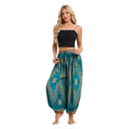 Damen Boho Weite Hosen Haremshose Erwachsene Hohe Taille Yoga Loose Laternenhose Atmungsaktive Strandhose Urlaub Bedruckte Jogger