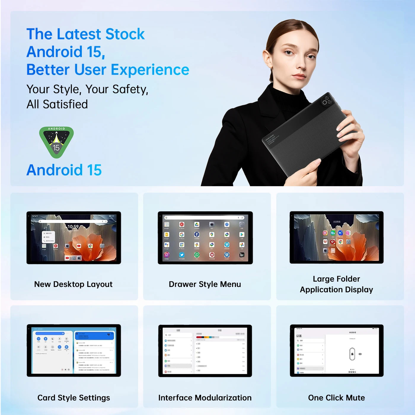 URAO Android 15 Tablet 10,1 Zoll 20GB RAM 64GB ROM 5-Kern Dual Kamera Tablets PC Set Tastatur/Hülle/Maus/Stylus/Kopfhörer