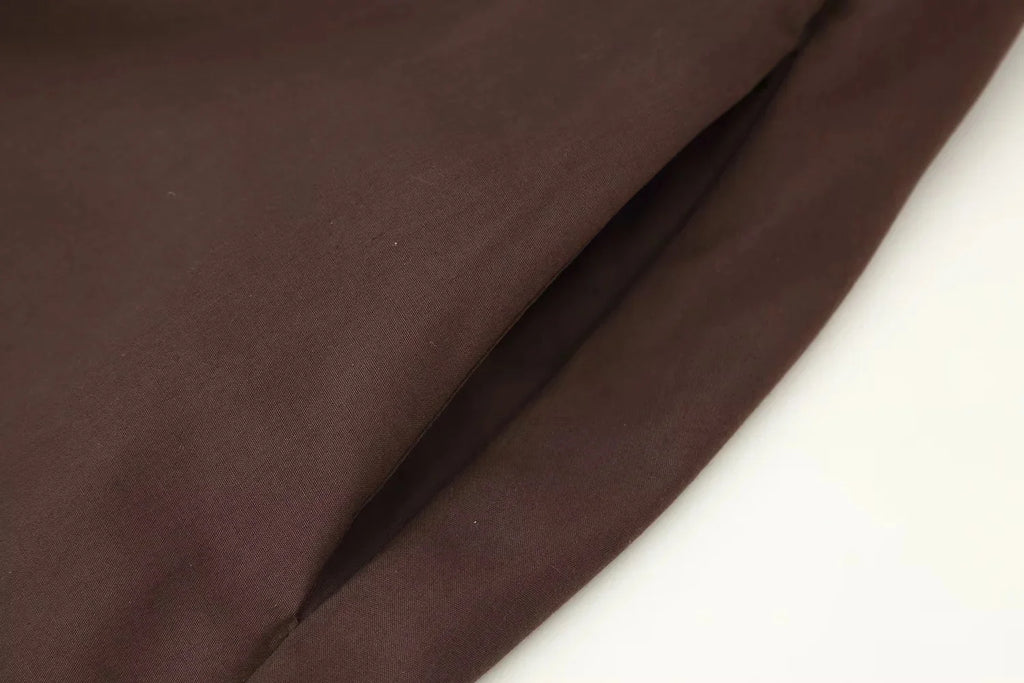 KONDALA 2026 Frühling Sommer Vintage Damenkleid Mode Einreihig Schärpen Drapierter V-Ausschnitt Ärmellos Schicke Braune Damenkleider
