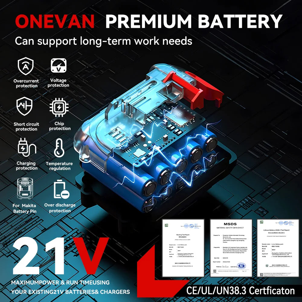 ONEVAN 2IN1 Bürstenloser Elektroturbo-Gebläse 38000 U/min Akku-Handstaubsauger Laubbläser Elektrowerkzeug für Makita 18V Akku