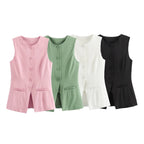 DAMEN 2025 Weiß Ärmellose Weste Damen Knopf Sommerwesten für Damen Jacke Rosa Weste Top Damen Streetwear Damen Maßgeschneiderte Weste