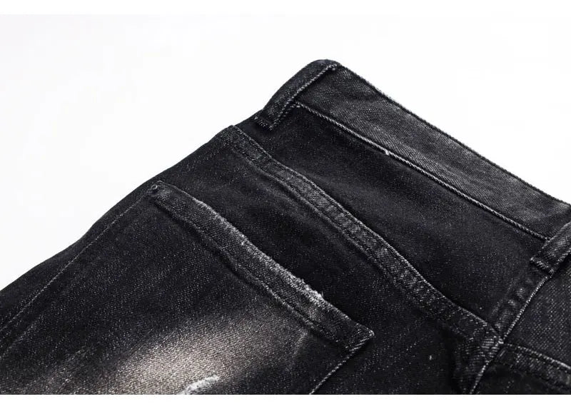 Street Fashion Herren Eng Schwarz Grau Jeans Retro Elastische Schlankmachende Split-Style Jeans Herren Retro Designer Brand Jeans Hombre