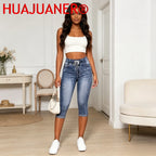 Jeans Damen Wadenlange Hose Denim Passform Hohe Taille Kordelzug Taschen Vintage Bleistifthose 2026 Streetwear Denims