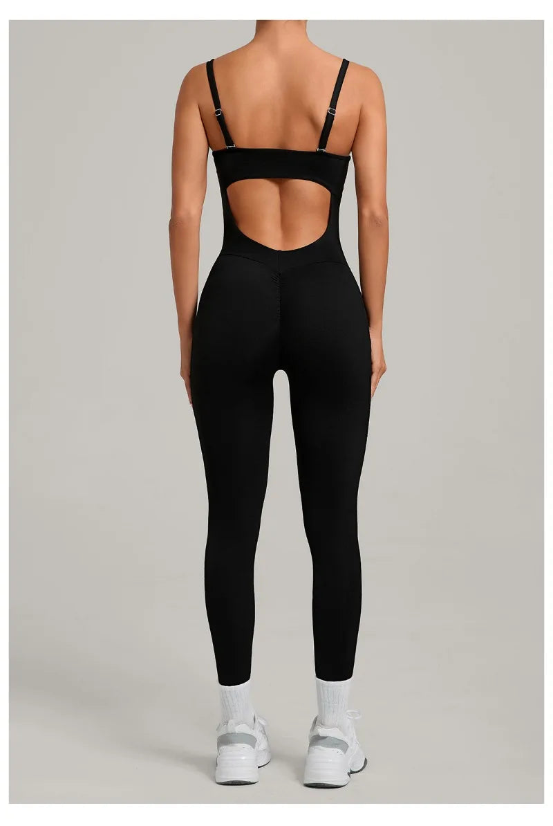 Damen Yoga Jumpsuits Sport Fitness Einteiler Schönheits-Rückengurt Tasche Hüfthebend Slim Fit Laufen Workout Training Bodysuit
