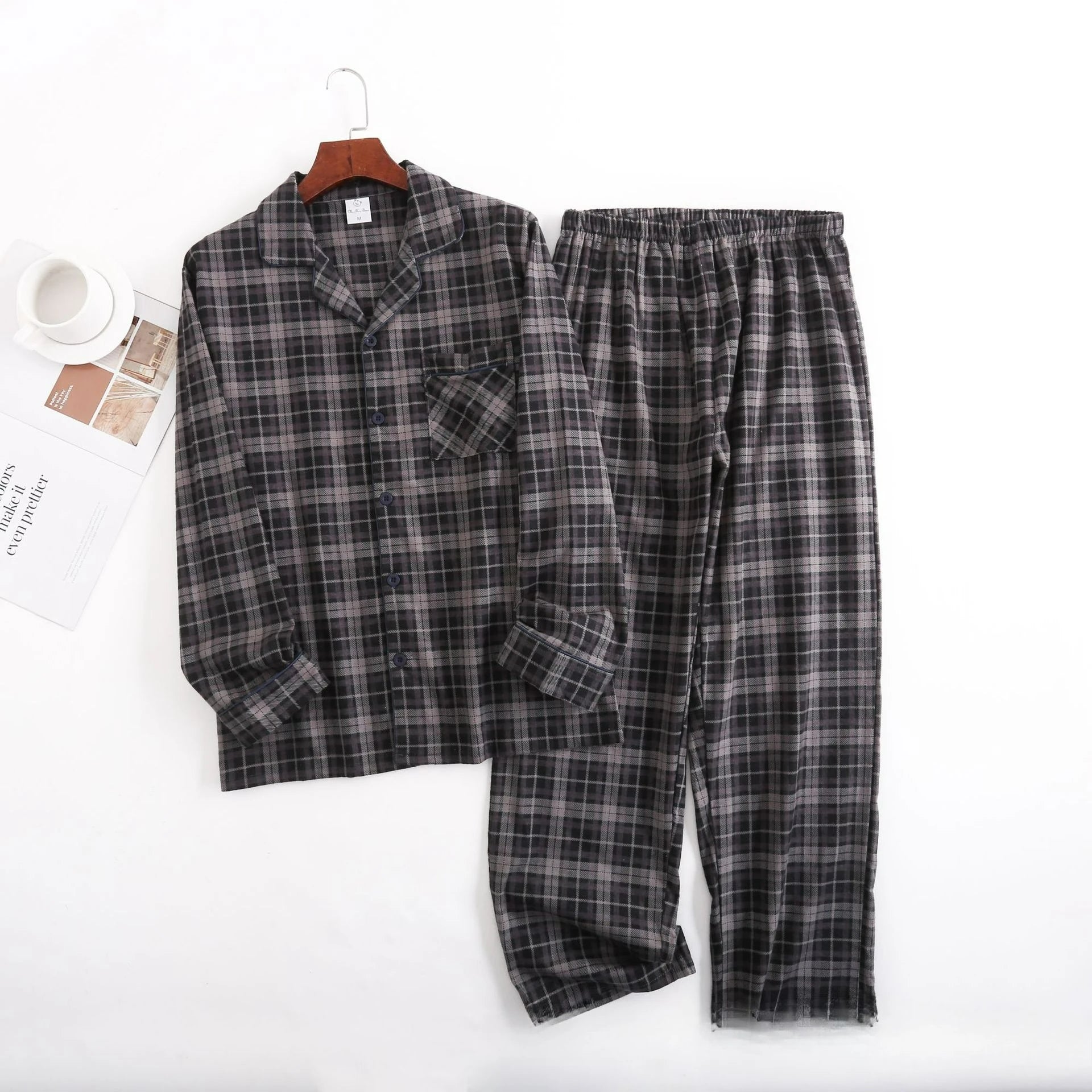 Herren-Hausanzüge Langärmelige Hosenanzüge für Herbst und Winter Pyjamas für Herren Flanell Kariertes Design Pyjamas für Herren