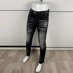 Street Fashion Herren Eng Schwarz Grau Jeans Retro Elastische Schlankmachende Split-Style Jeans Herren Retro Designer Brand Jeans Hombre