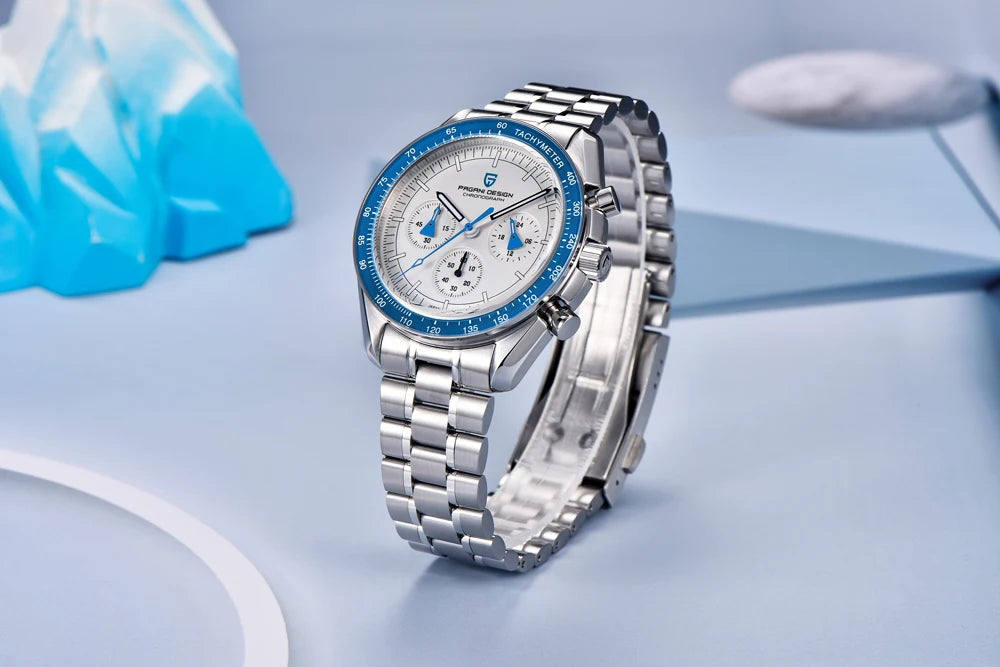 Neue PAGANI DESIGN Moon Men Uhr Retro-Luxus-Quarzuhren für Herren Edelstahl Sport wasserdicht Chronograph Herren+Mit BOX